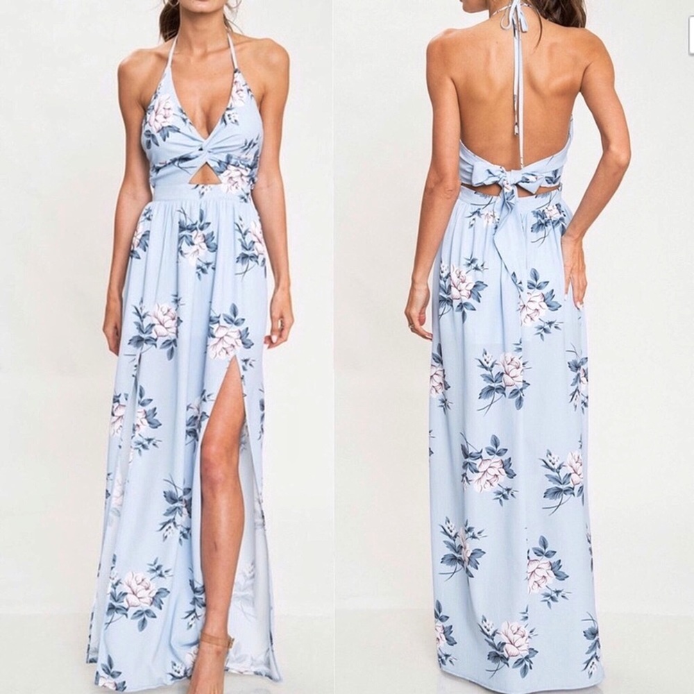 Floral Maxi Cocktail Dress Cutout Front Twist - Picture 3 of 9